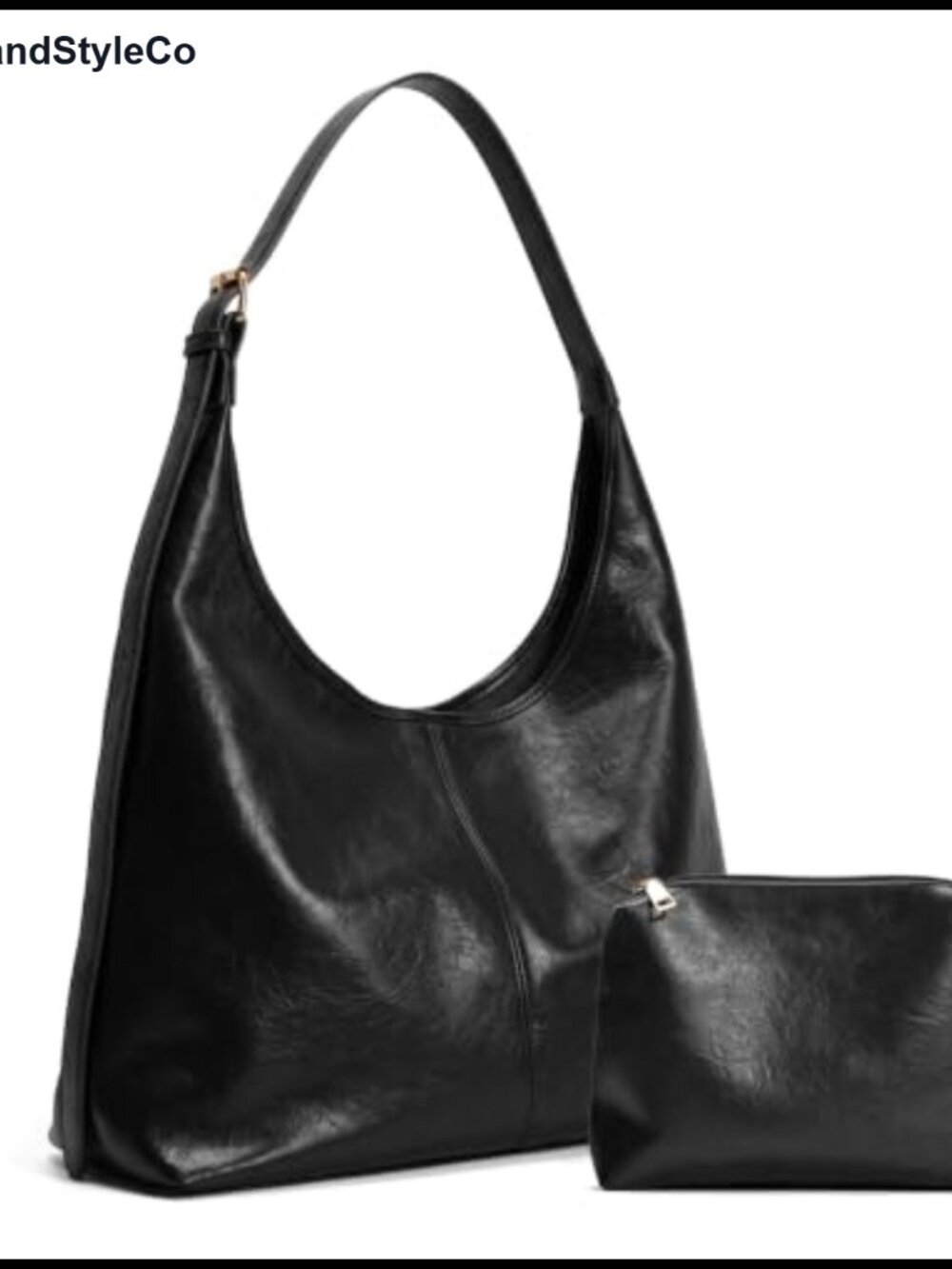 Vegan Leather Slouchy Hobo Shoulder Bag with Matching Pouch Adjustable Strap